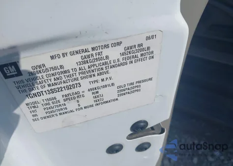 2002 Chevrolet Trailblazer Ls z USA, uszkodzony, nr VIN 1GNDT13S522192073